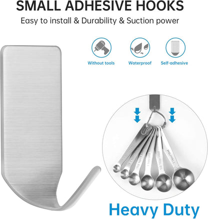 Small Adhesive Stainless Steel Hooks for Hanging Hats, Caps and Keys - 20 Pack, Holds up to 2 lbs Perfect for Wall-Mounted Baseball Caps and Measuring Cup Storage