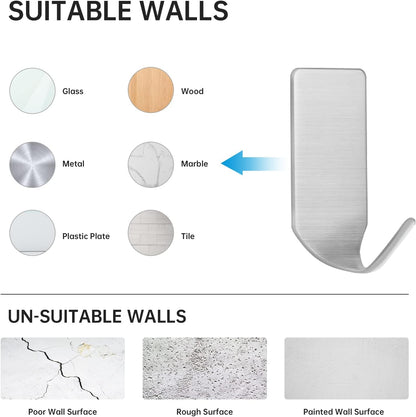 Small Adhesive Stainless Steel Hooks for Hanging Hats, Caps and Keys - 20 Pack, Holds up to 2 lbs Perfect for Wall-Mounted Baseball Caps and Measuring Cup Storage
