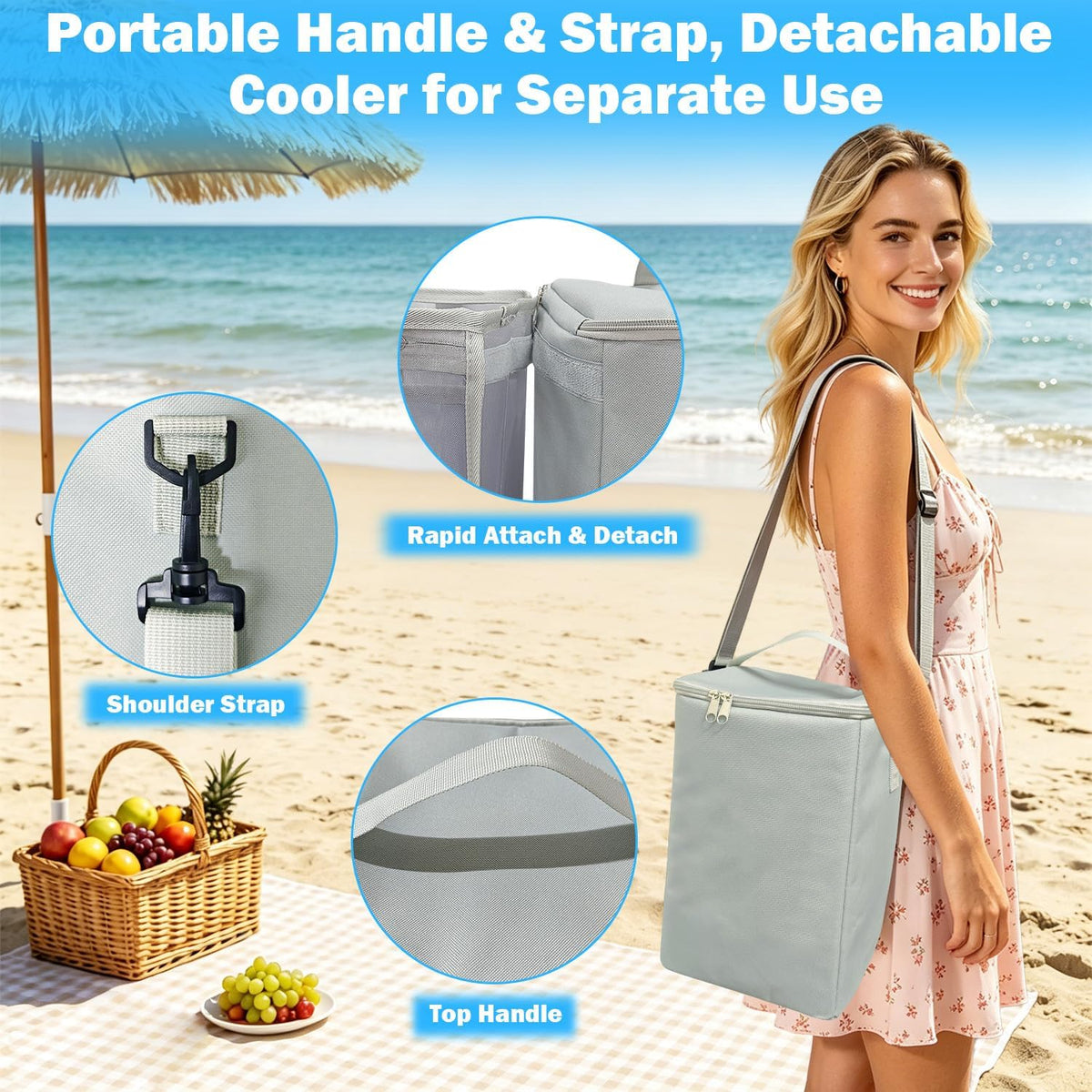 2-in-1 Accessories for XL Large Bogg Bag - Cooler and Organizer Insert, Portable PEVA Cooler Bag, Ice Chest with Handle and Strap, Lightweight Mesh Inserts Bogg Bag Organizer only for XL