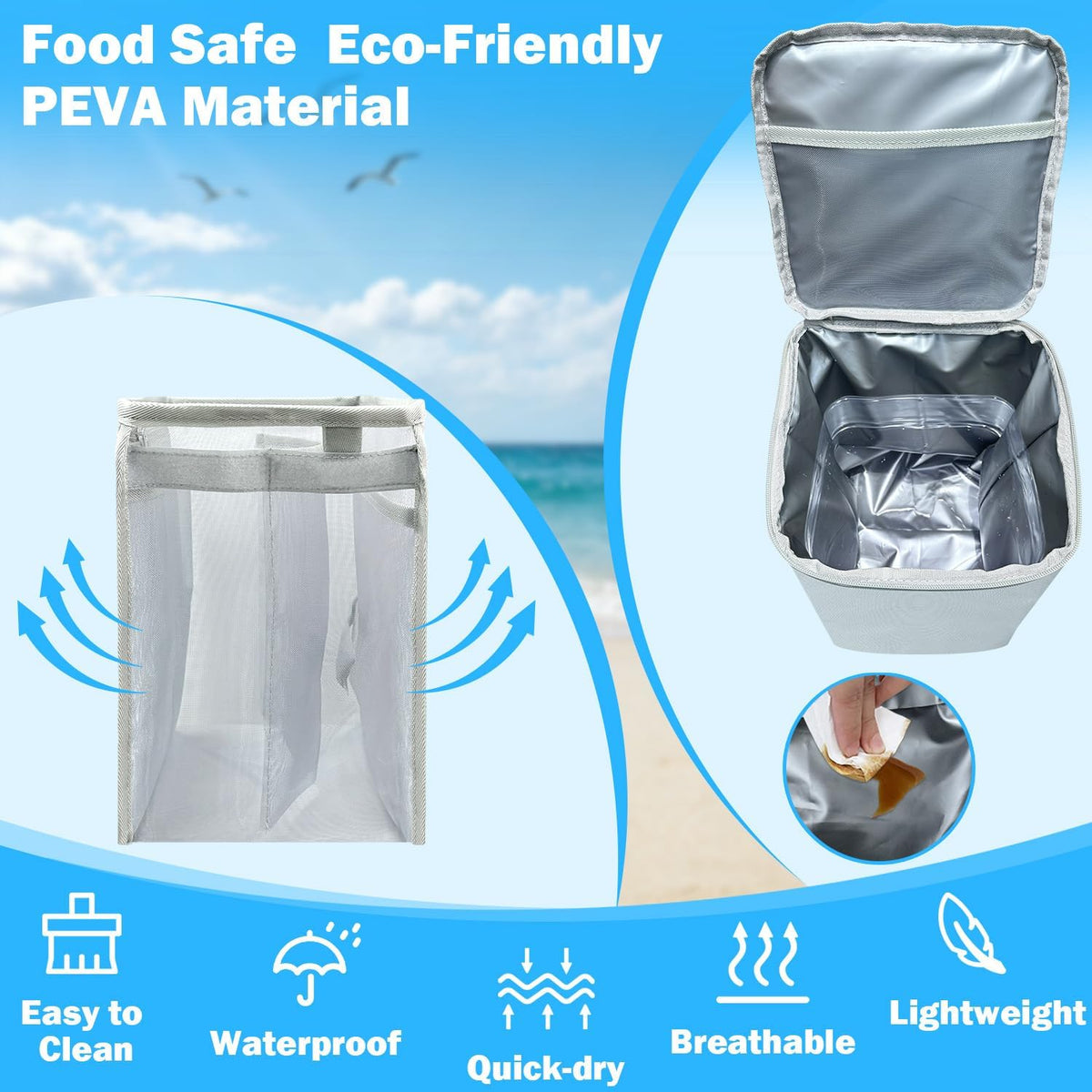 2-in-1 Accessories for XL Large Bogg Bag - Cooler and Organizer Insert, Portable PEVA Cooler Bag, Ice Chest with Handle and Strap, Lightweight Mesh Inserts Bogg Bag Organizer only for XL