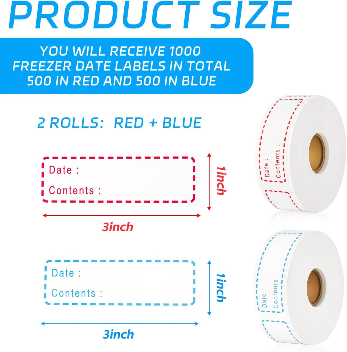 1000 Pcs Removable Freezer Labels with Perforation Line, 1x3 Inch Waterproof Oil Resistant Food Storage Stickers, No Residue Easy Peel Date Content Labels for Kitchen Containers, Jars, Restaurants