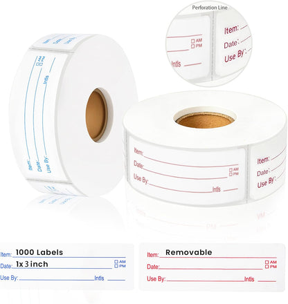 1000 Pcs Removable Freezer Labels with Perforation Line, 1x3 Inch Waterproof Oil Resistant Food Storage Stickers, No Residue Easy Peel Date Content Labels for Kitchen Containers, Jars, Restaurants