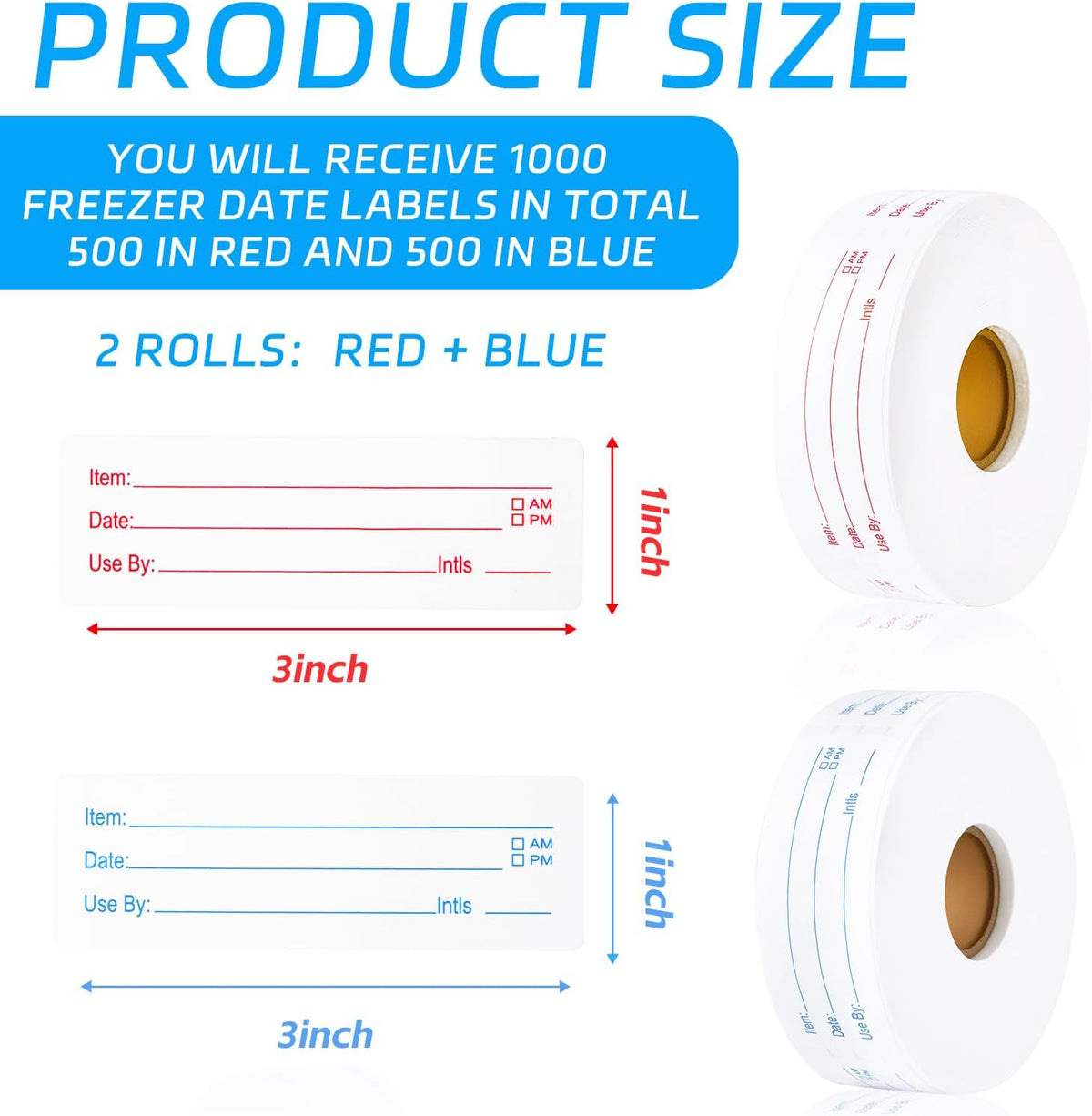 1000 Pcs Removable Freezer Labels with Perforation Line, 1x3 Inch Waterproof Oil Resistant Food Storage Stickers, No Residue Easy Peel Date Content Labels for Kitchen Containers, Jars, Restaurants