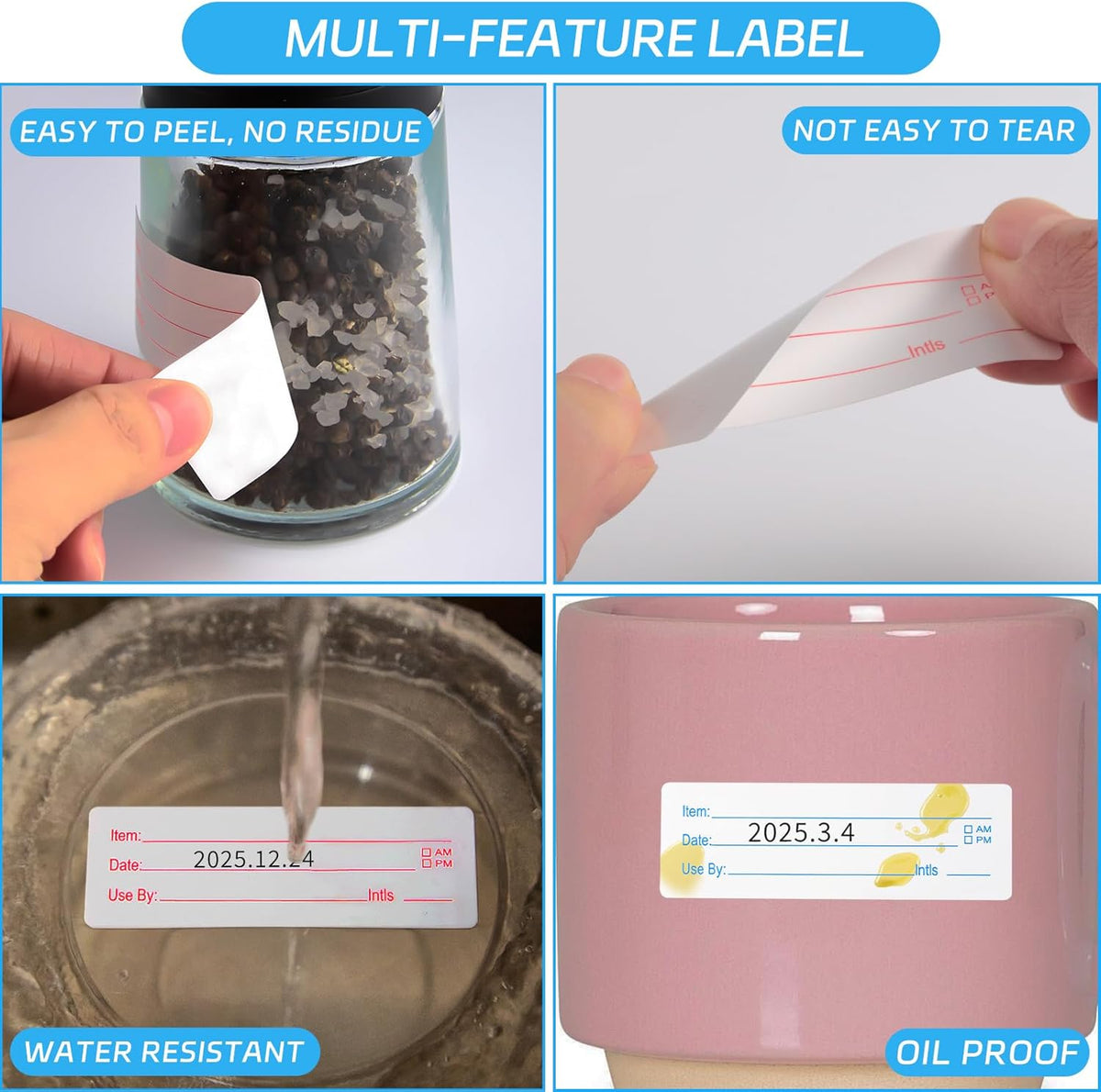 1000 Pcs Removable Freezer Labels with Perforation Line, 1x3 Inch Waterproof Oil Resistant Food Storage Stickers, No Residue Easy Peel Date Content Labels for Kitchen Containers, Jars, Restaurants
