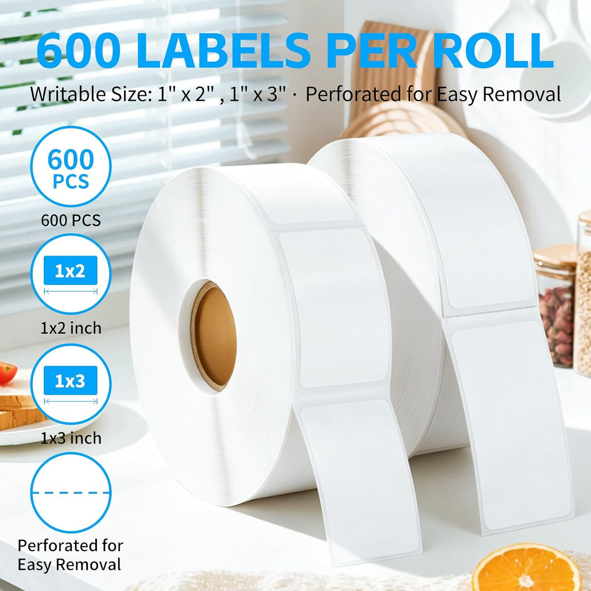 1000 Pcs Removable Freezer Labels with Perforation Line, 1x3 Inch Waterproof Oil Resistant Food Storage Stickers, No Residue Easy Peel Date Content Labels for Kitchen Containers, Jars, Restaurants
