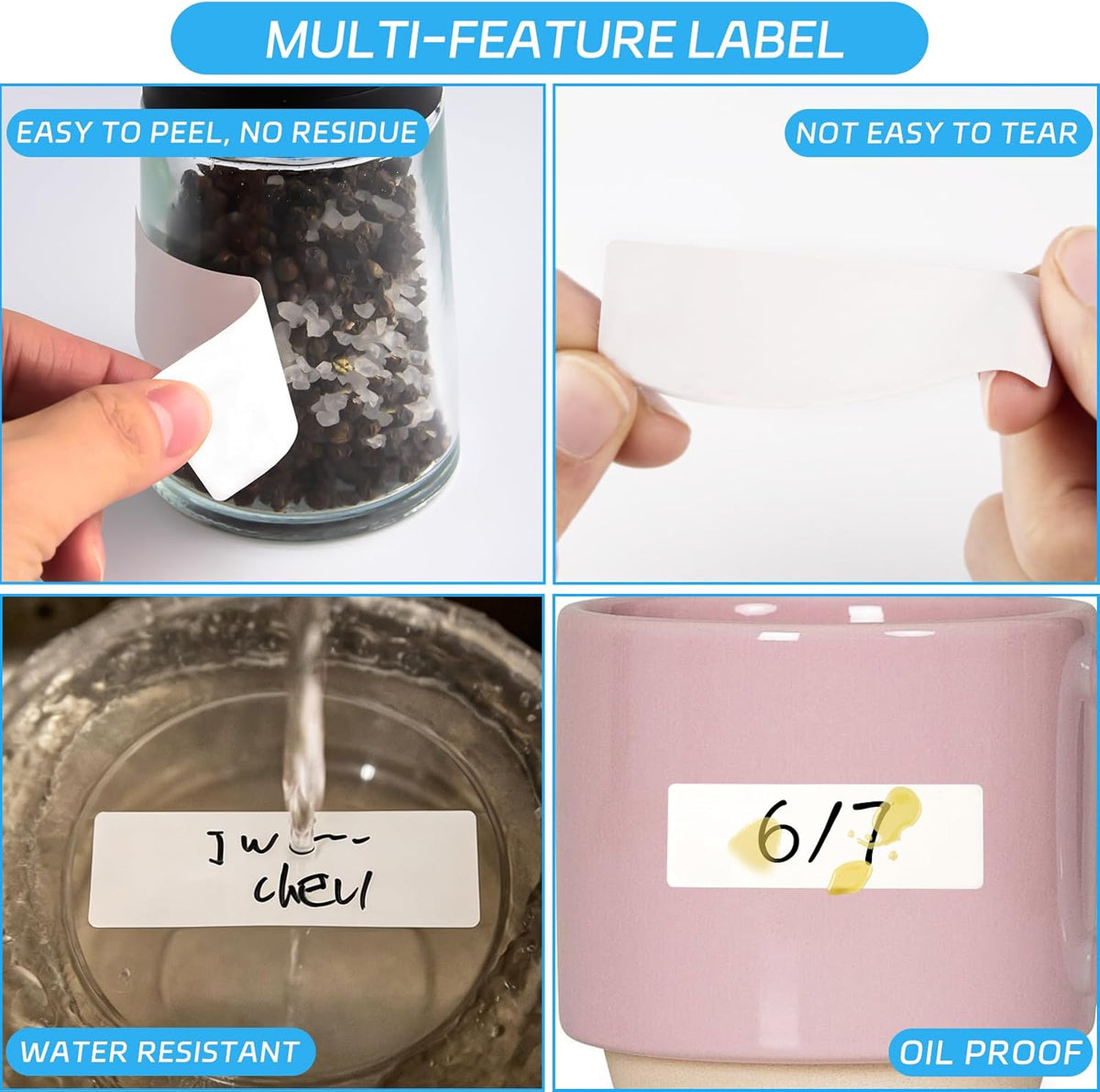 1000 Pcs Removable Freezer Labels with Perforation Line, 1x3 Inch Waterproof Oil Resistant Food Storage Stickers, No Residue Easy Peel Date Content Labels for Kitchen Containers, Jars, Restaurants