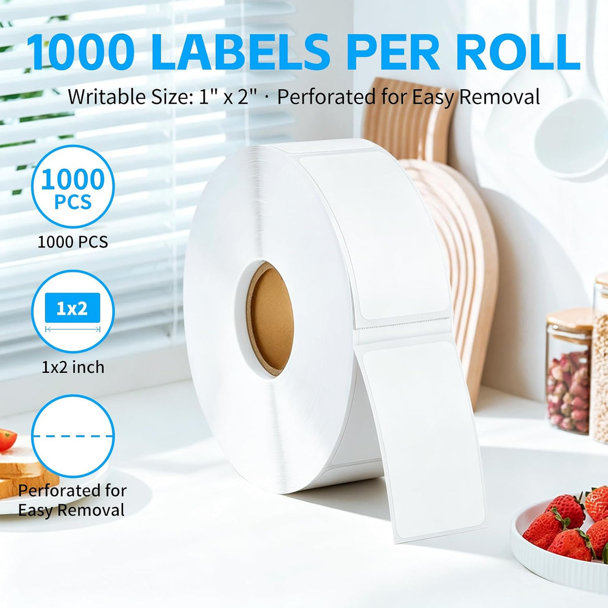 1000 Pcs Removable Freezer Labels with Perforation Line, 1x3 Inch Waterproof Oil Resistant Food Storage Stickers, No Residue Easy Peel Date Content Labels for Kitchen Containers, Jars, Restaurants