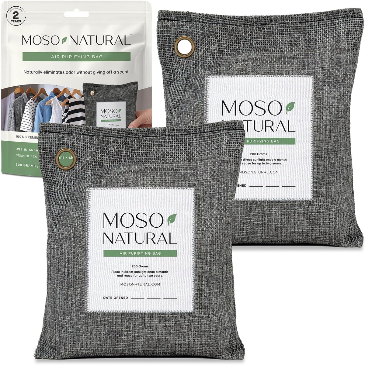 Air Purifying Bag 200g, Charcoal Odor Absorber, Car Odor Eliminator & Closet Deodorizer for Home & Pet, Lasts 2 Years, Unscented Bamboo Charcoal Bags, HGTV Editors' Pick