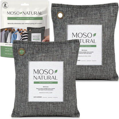 Air Purifying Bag 200g, Charcoal Odor Absorber, Car Odor Eliminator & Closet Deodorizer for Home & Pet, Lasts 2 Years, Unscented Bamboo Charcoal Bags, HGTV Editors' Pick