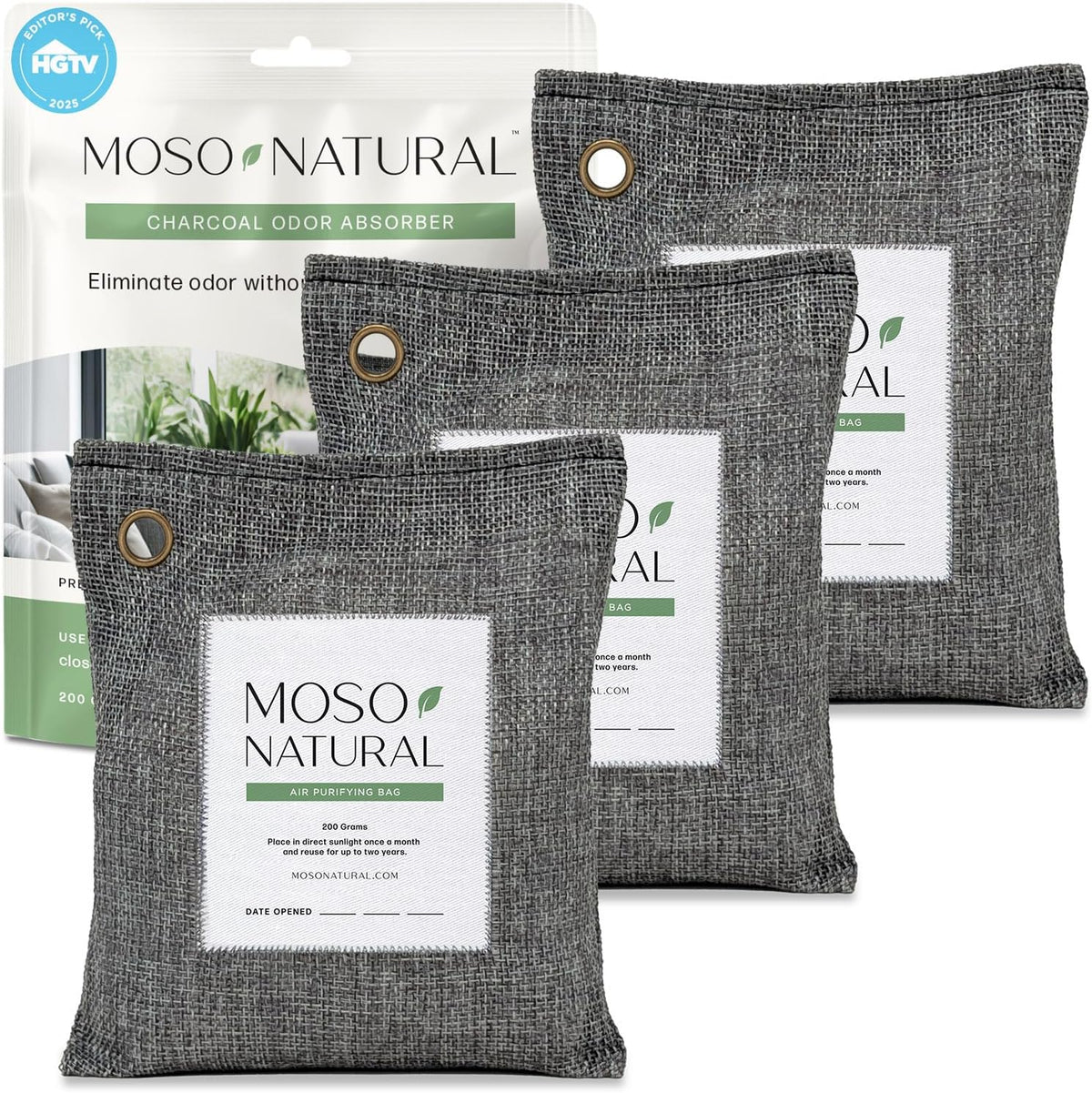 Air Purifying Bag 200g, Charcoal Odor Absorber, Car Odor Eliminator & Closet Deodorizer for Home & Pet, Lasts 2 Years, Unscented Bamboo Charcoal Bags, HGTV Editors' Pick