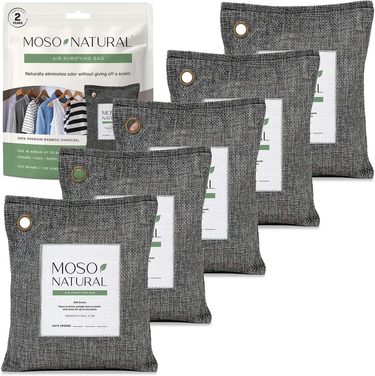 Air Purifying Bag 200g, Charcoal Odor Absorber, Car Odor Eliminator & Closet Deodorizer for Home & Pet, Lasts 2 Years, Unscented Bamboo Charcoal Bags, HGTV Editors' Pick