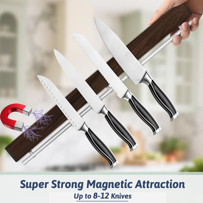 12 Inch Magnetic Knife Holder for Wall - Stainless Steel Magnet Knife Strip No Drill with 5 Hooks/Adhesive Tape/Screws, Kitchen Utensil Holder, Magnetic Knife Organizer, Wall Mounted Knife Storage