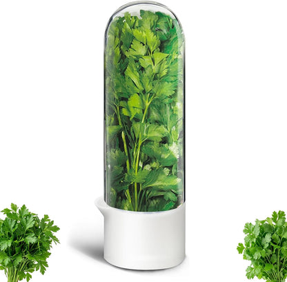 Herb Saver, Herb Keeper for Refrigerator, Cilantro Container for Fridge, Hard Shell Fresh Herb Storage for Asparagus, Parsley, Mint, Rosemary, Keeps Greens Fresh for 2-3 Weeks
