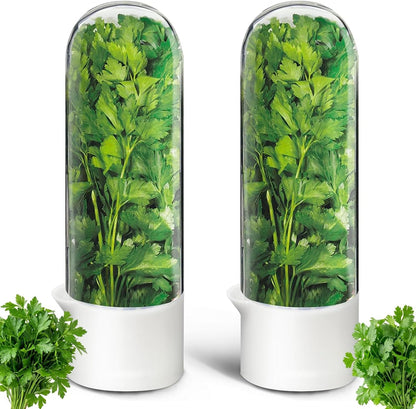 Herb Saver, Herb Keeper for Refrigerator, Cilantro Container for Fridge, Hard Shell Fresh Herb Storage for Asparagus, Parsley, Mint, Rosemary, Keeps Greens Fresh for 2-3 Weeks