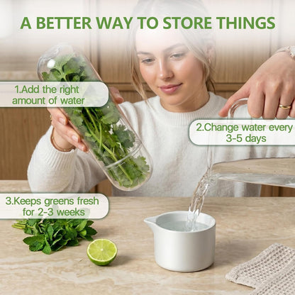 Herb Saver, Herb Keeper for Refrigerator, Cilantro Container for Fridge, Hard Shell Fresh Herb Storage for Asparagus, Parsley, Mint, Rosemary, Keeps Greens Fresh for 2-3 Weeks
