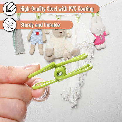 PVC-Coated Utility Clips, 2 Inch, 18 Pack, Green