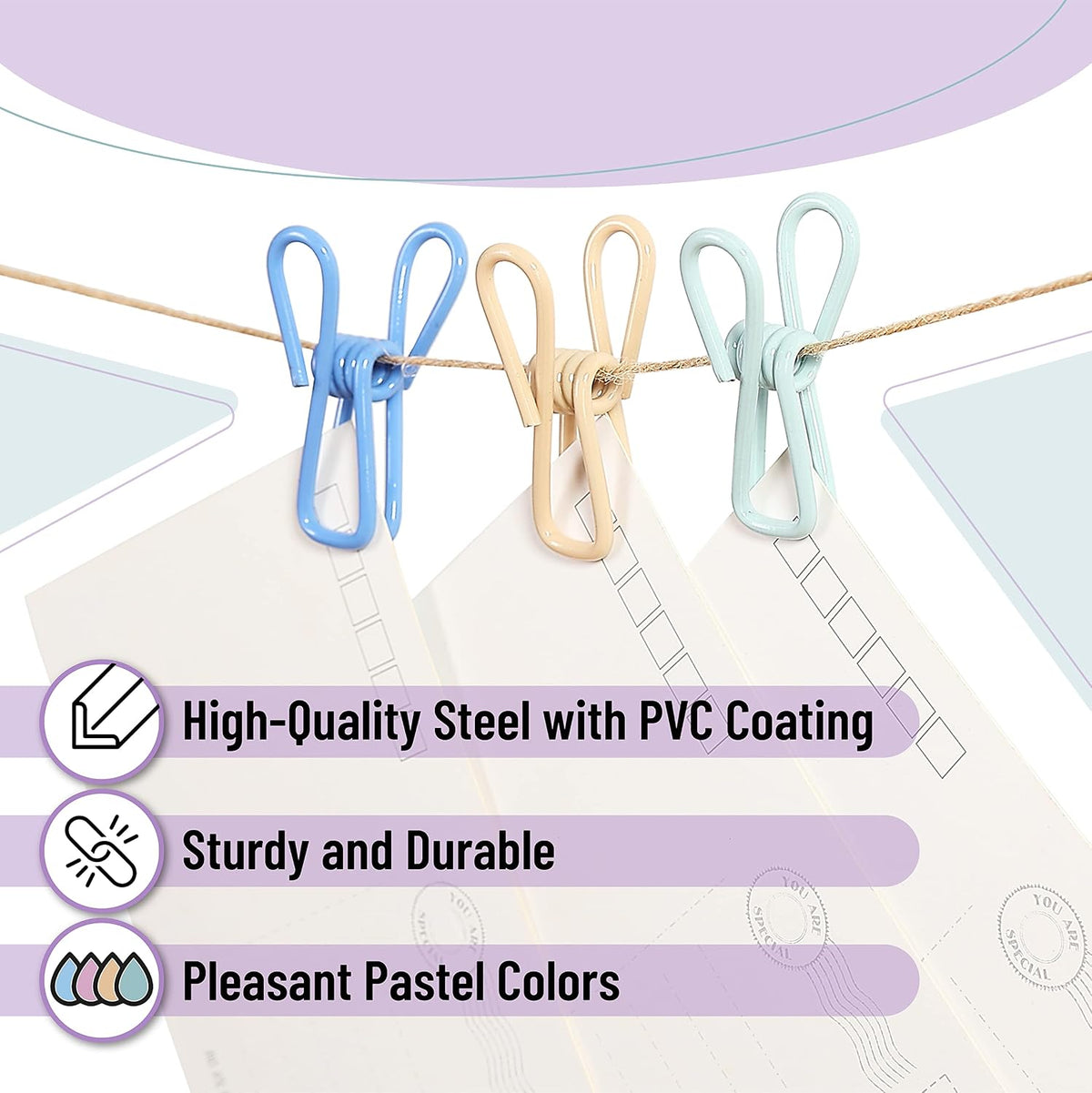PVC-Coated Utility Clips, 2 Inch, 18 Pack, Green