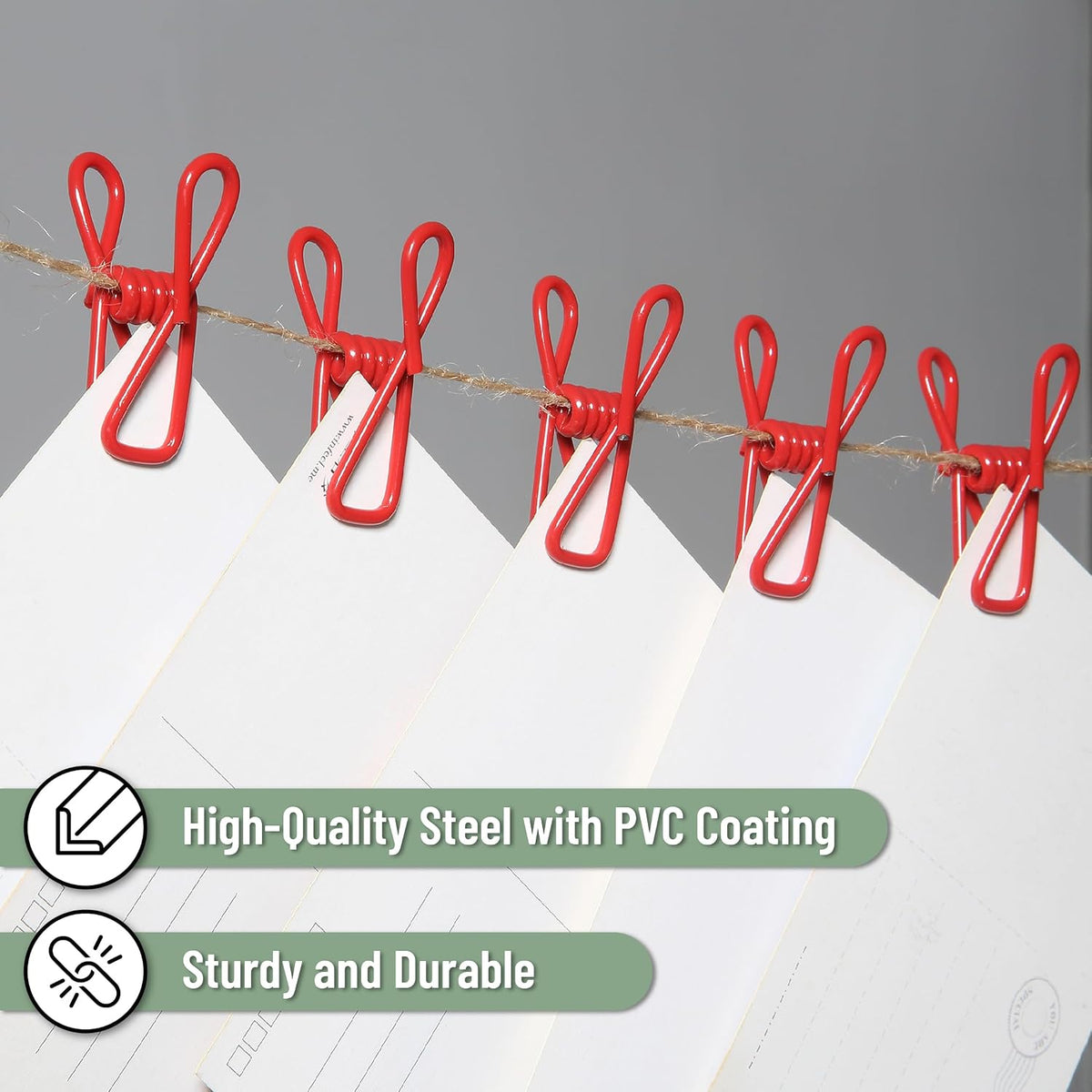 PVC-Coated Utility Clips, 2 Inch, 18 Pack, Green