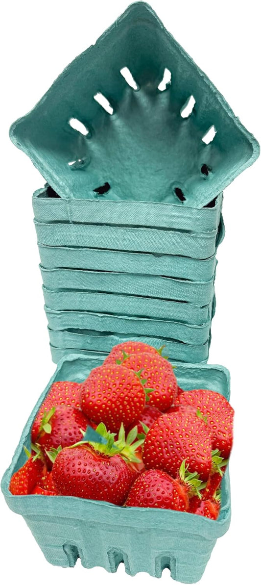 Green Berry Basket 1 Pint, Pulp Fiber Vented Produce Containers Farmers Market Basket, Fruit & Vegetable Containers