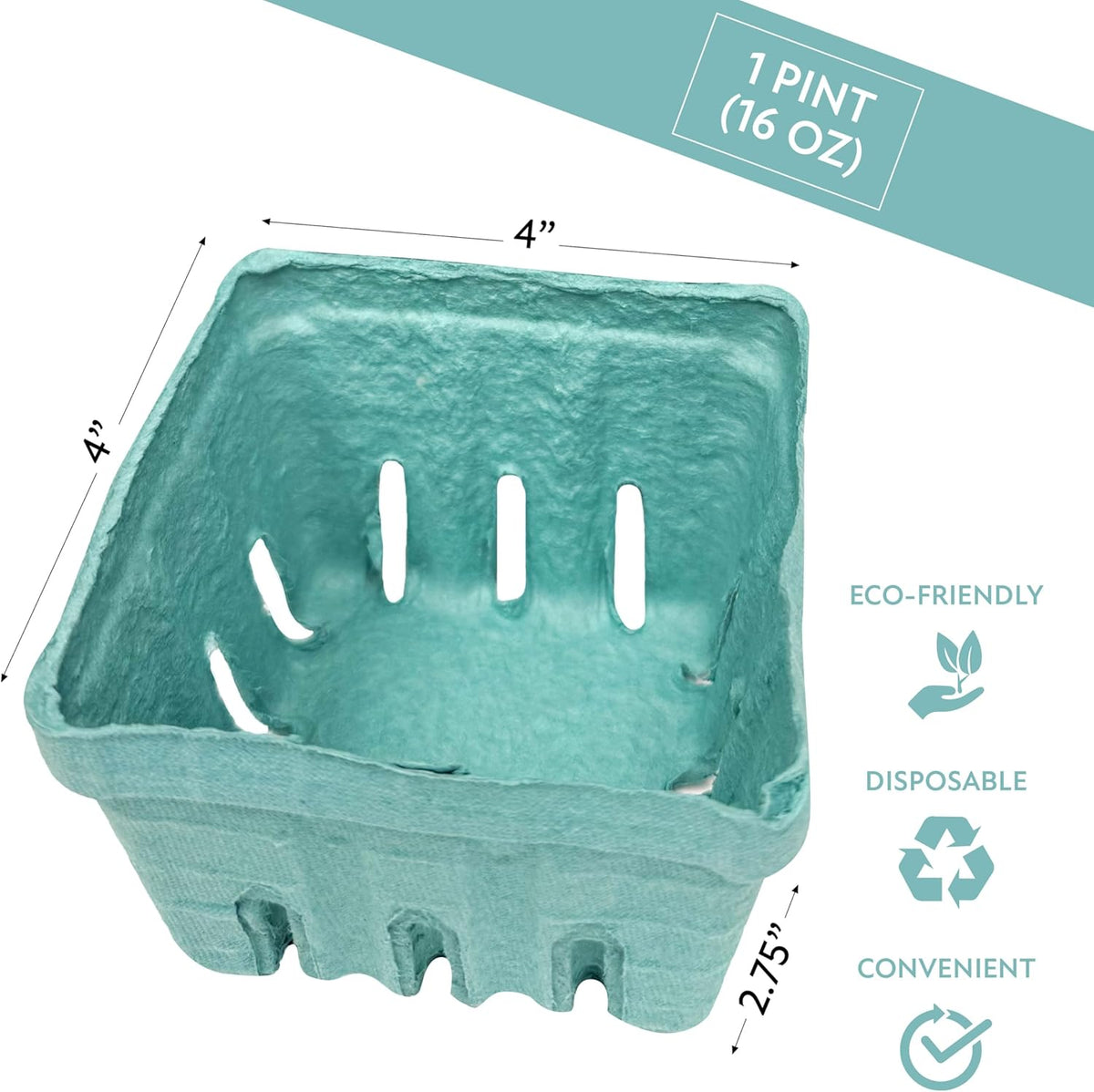Green Berry Basket 1 Pint, Pulp Fiber Vented Produce Containers Farmers Market Basket, Fruit & Vegetable Containers