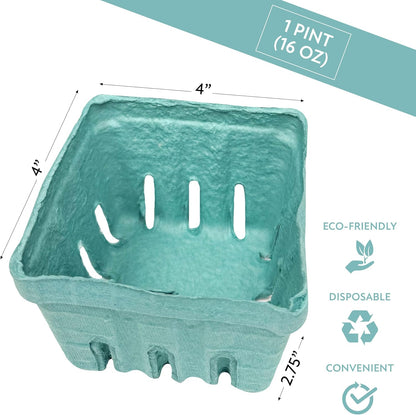 Green Berry Basket 1 Pint, Pulp Fiber Vented Produce Containers Farmers Market Basket, Fruit & Vegetable Containers