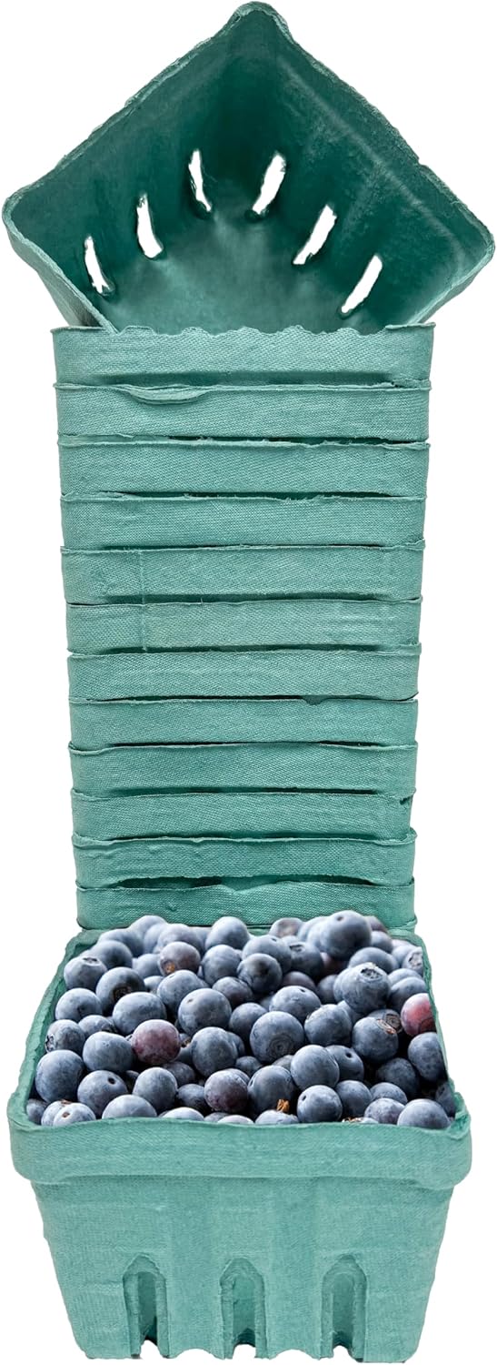 Green Berry Basket 1 Pint, Pulp Fiber Vented Produce Containers Farmers Market Basket, Fruit & Vegetable Containers