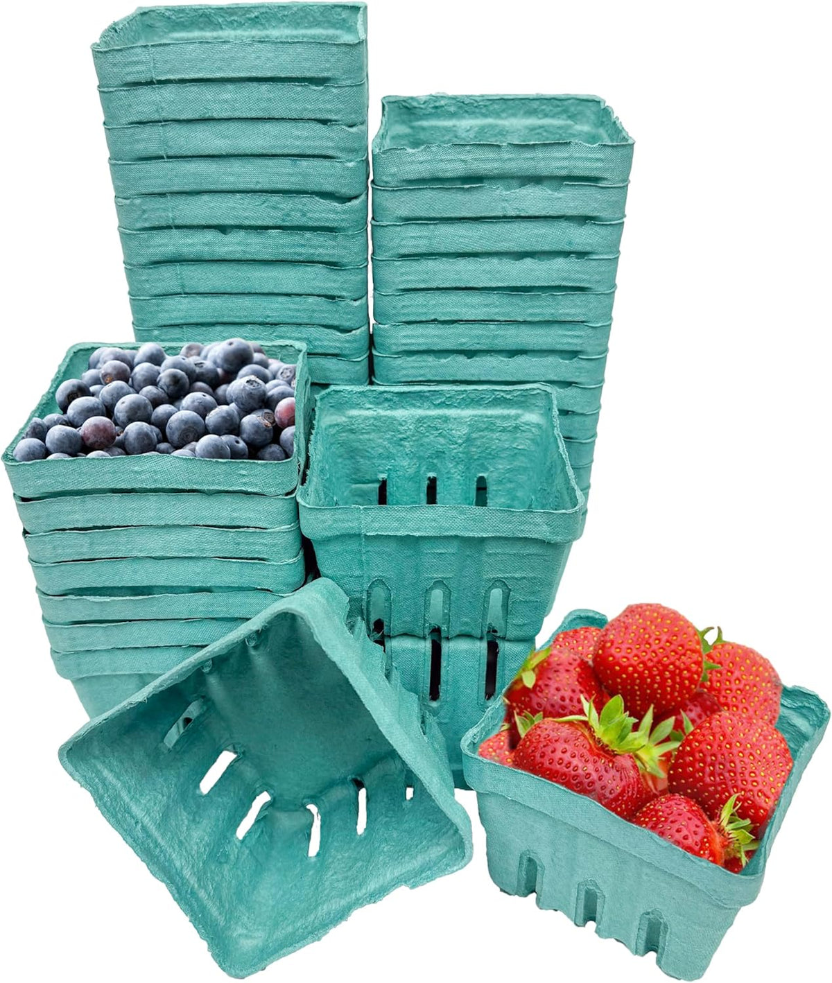 Green Berry Basket 1 Pint, Pulp Fiber Vented Produce Containers Farmers Market Basket, Fruit & Vegetable Containers