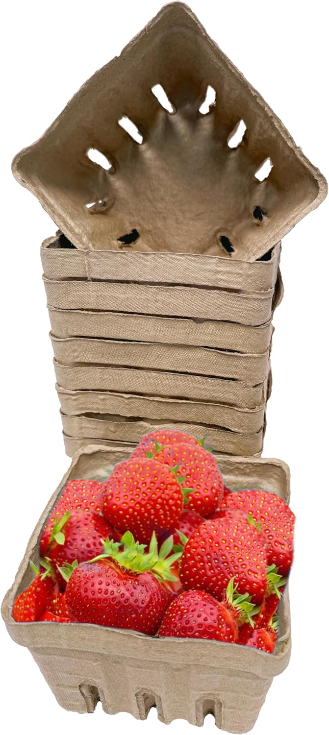 Green Berry Basket 1 Pint, Pulp Fiber Vented Produce Containers Farmers Market Basket, Fruit & Vegetable Containers