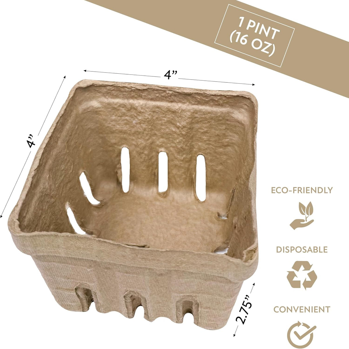 Green Berry Basket 1 Pint, Pulp Fiber Vented Produce Containers Farmers Market Basket, Fruit & Vegetable Containers