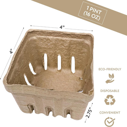 Green Berry Basket 1 Pint, Pulp Fiber Vented Produce Containers Farmers Market Basket, Fruit & Vegetable Containers