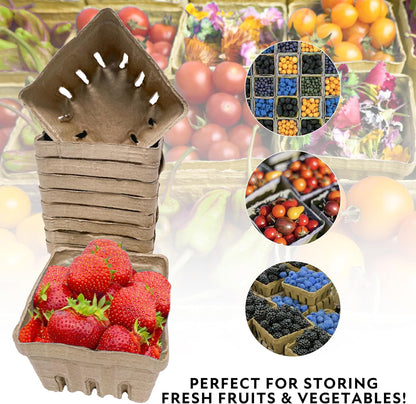 Green Berry Basket 1 Pint, Pulp Fiber Vented Produce Containers Farmers Market Basket, Fruit & Vegetable Containers