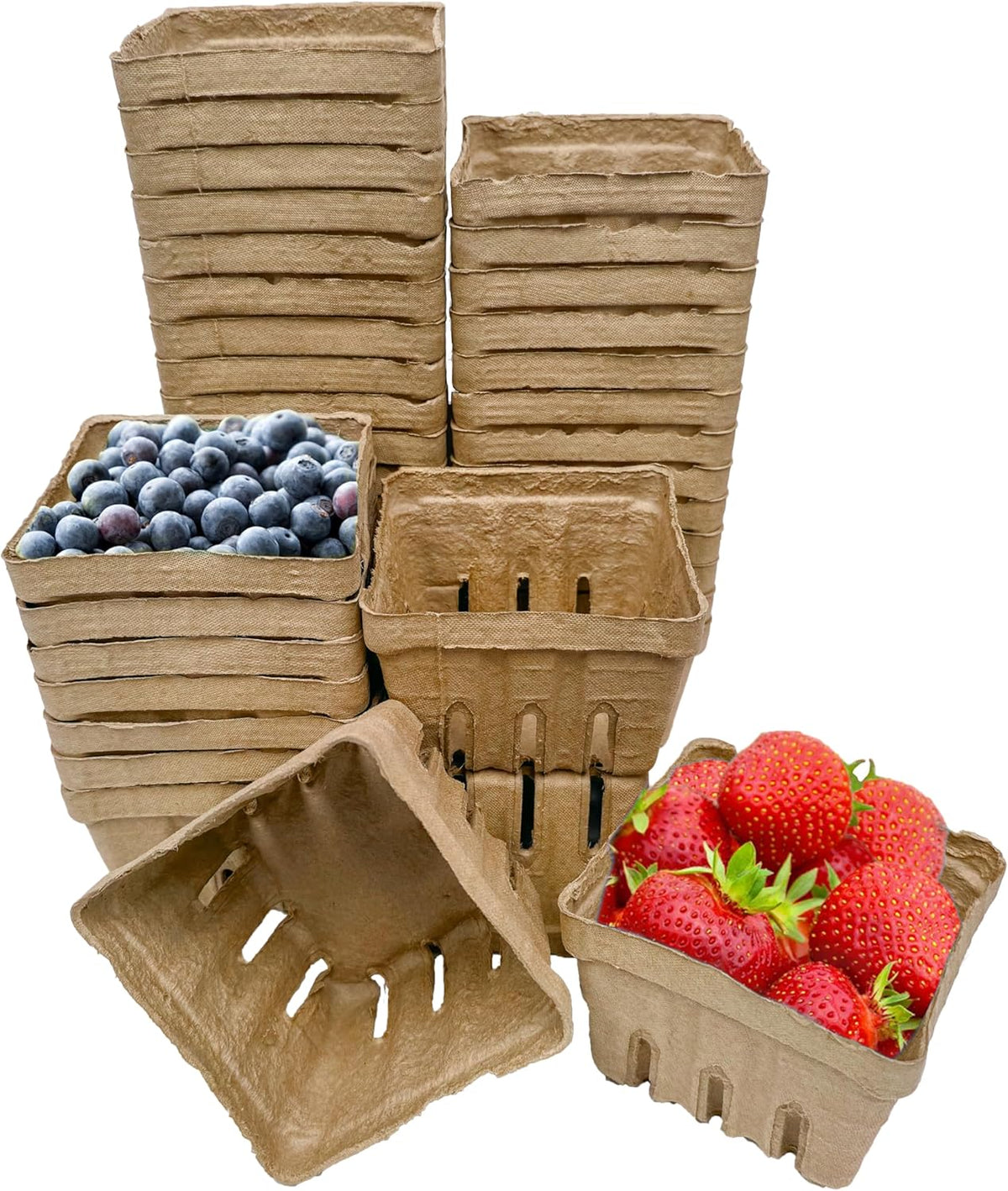 Green Berry Basket 1 Pint, Pulp Fiber Vented Produce Containers Farmers Market Basket, Fruit & Vegetable Containers