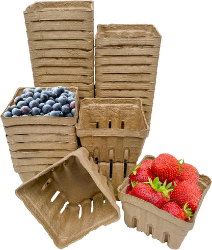 Green Berry Basket 1 Pint, Pulp Fiber Vented Produce Containers Farmers Market Basket, Fruit & Vegetable Containers