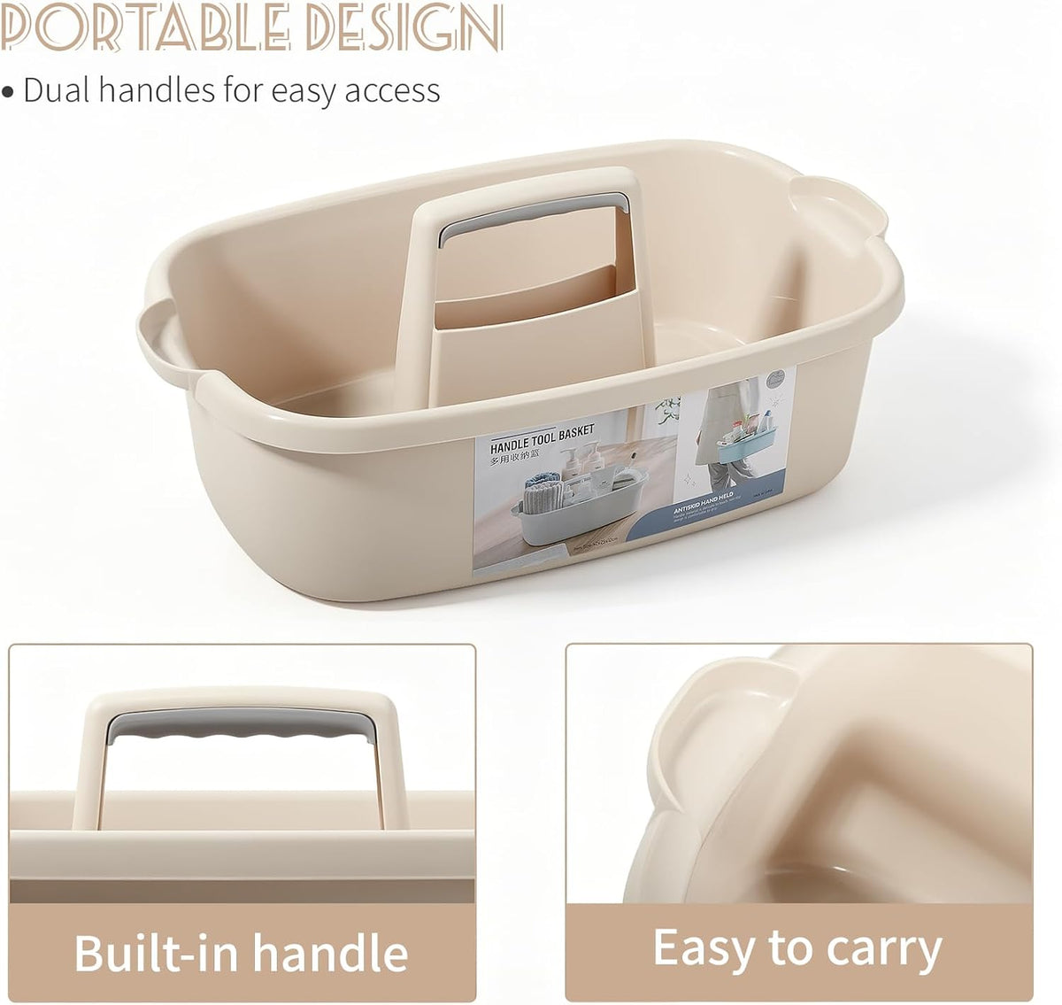 Large Cleaning Supplies Caddy Portable Shower Basket Supply Organizer with Handle Plastic Bucket Tool Storage for Bathroom, Bedroom, Kitchen, College Dorm, Garden, Blue