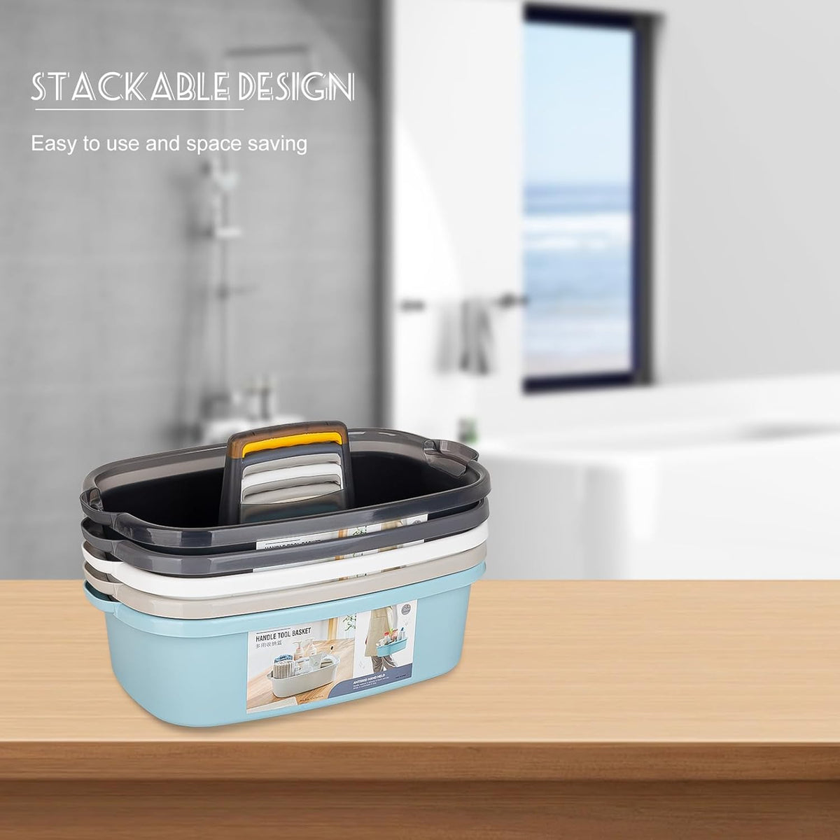 Large Cleaning Supplies Caddy Portable Shower Basket Supply Organizer with Handle Plastic Bucket Tool Storage for Bathroom, Bedroom, Kitchen, College Dorm, Garden, Blue