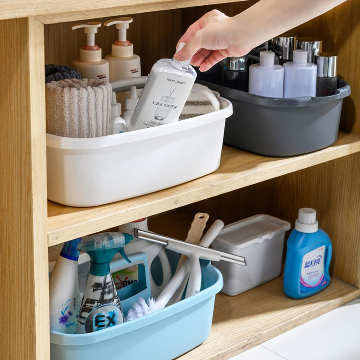 Large Cleaning Supplies Caddy Portable Shower Basket Supply Organizer with Handle Plastic Bucket Tool Storage for Bathroom, Bedroom, Kitchen, College Dorm, Garden, Blue