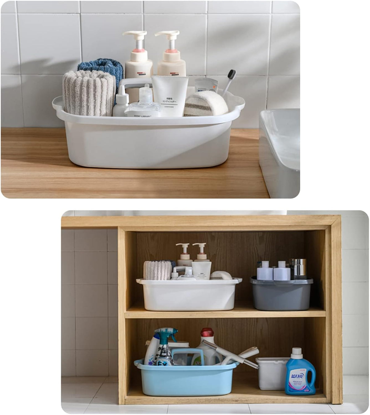 Large Cleaning Supplies Caddy Portable Shower Basket Supply Organizer with Handle Plastic Bucket Tool Storage for Bathroom, Bedroom, Kitchen, College Dorm, Garden, Blue