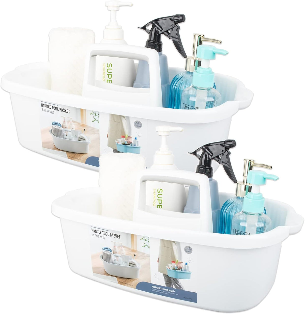 Large Cleaning Supplies Caddy Portable Shower Basket Supply Organizer with Handle Plastic Bucket Tool Storage for Bathroom, Bedroom, Kitchen, College Dorm, Garden, Blue