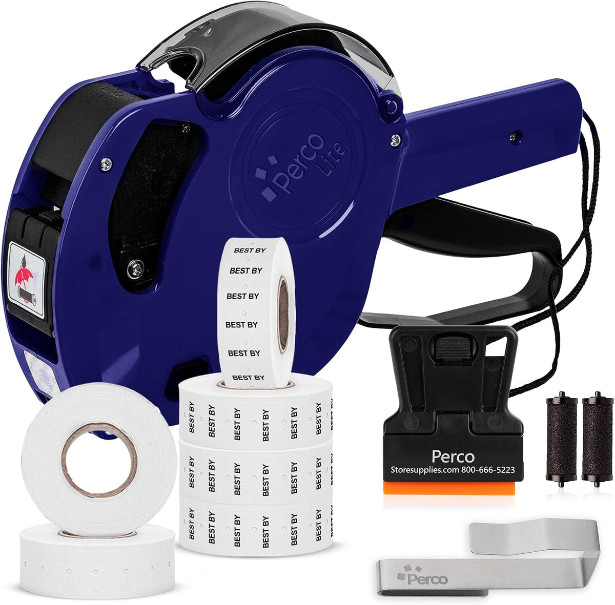 Lite 1 Line Date Gun Kit for Retail – Includes 5 White Label Rolls, Clip & Ink Rollers