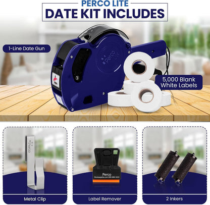 Lite 1 Line Date Gun Kit for Retail – Includes 5 White Label Rolls, Clip & Ink Rollers