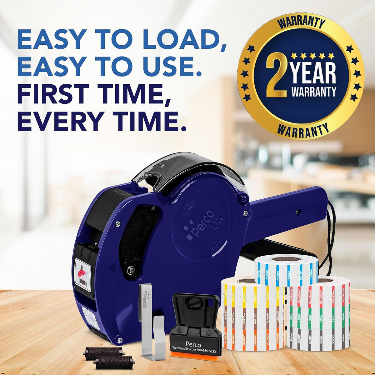 Lite 1 Line Date Gun Kit for Retail – Includes 5 White Label Rolls, Clip & Ink Rollers