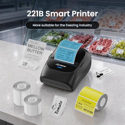 221B Label Printer for Small Business, for Frozen Food and Retail, with 3 Rolls Low Temperature Thermal Labels (1.57 × 1.18 Inch), Water and Oil Resistant, Freezer Adhesive Down to -30°C