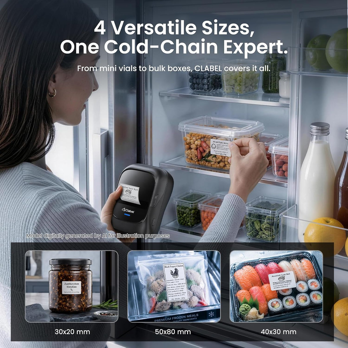 221B Label Printer for Small Business, for Frozen Food and Retail, with 3 Rolls Low Temperature Thermal Labels (1.57 × 1.18 Inch), Water and Oil Resistant, Freezer Adhesive Down to -30°C