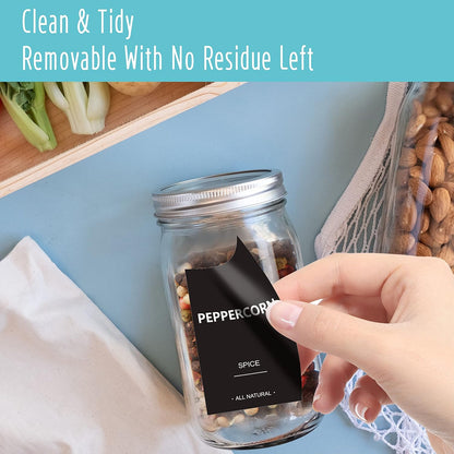 432 Removable Spice Labels, 396 Pre-Printed Herb Seed Seasoning Sauce Oil Vinegar Stickers, 36 Blank Ones, Waterproof Oil&Tear Resistant, No Residue for Kitchen Pantry Containers Jars(White on Black)