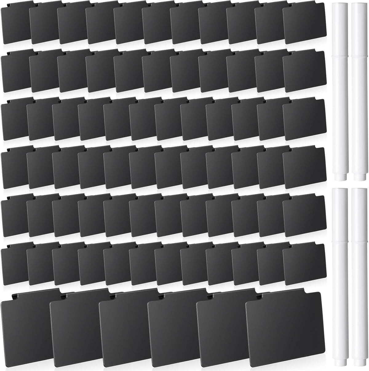 32 Pieces Basket Labels Clip Set, Include 30 Pieces Kitchen Clip Label Holder Removable PVC Bin with 2 Pieces Chalk Marker for Basket Pantry Organization Box (Black Label Clip, White Pen)