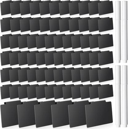 32 Pieces Basket Labels Clip Set, Include 30 Pieces Kitchen Clip Label Holder Removable PVC Bin with 2 Pieces Chalk Marker for Basket Pantry Organization Box (Black Label Clip, White Pen)