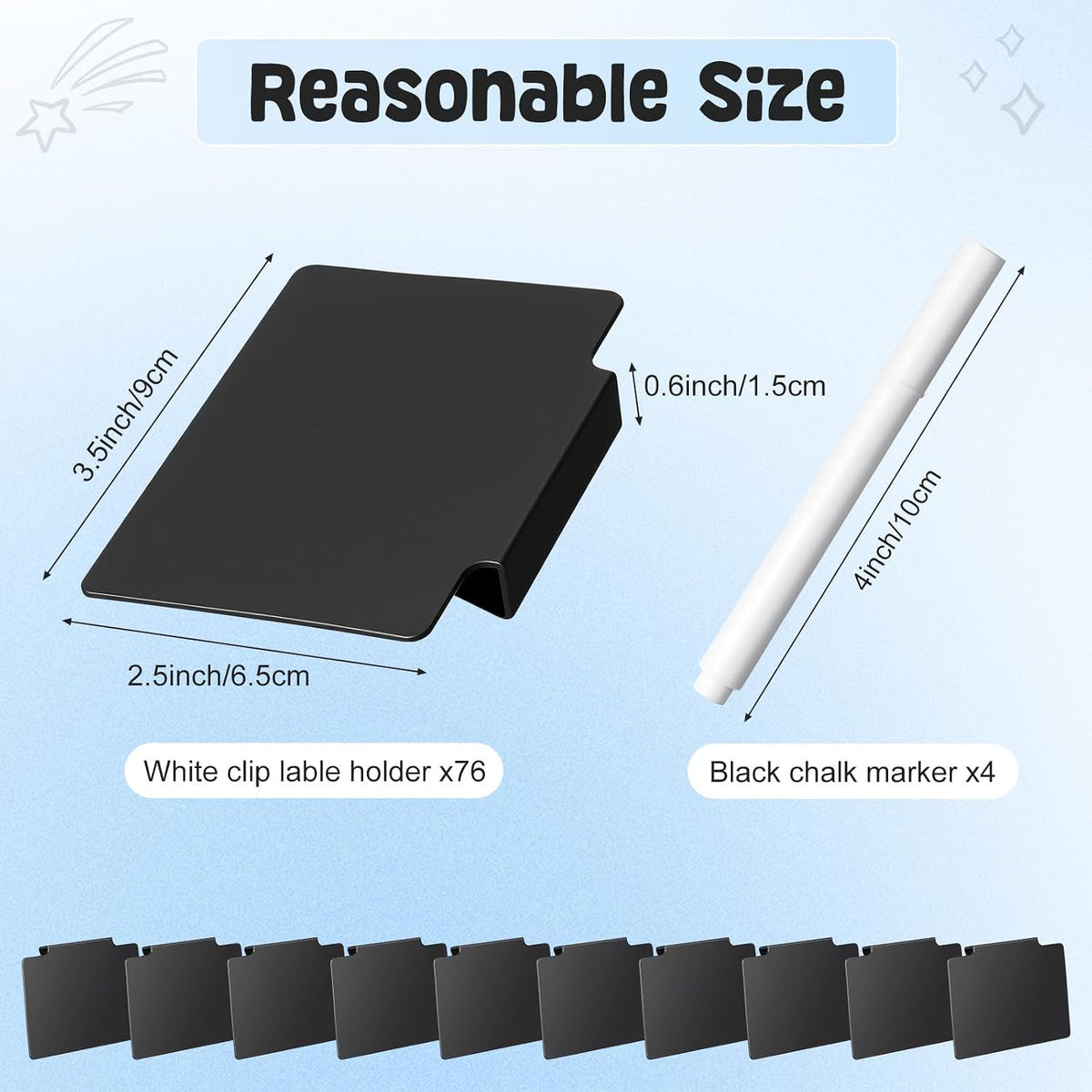 32 Pieces Basket Labels Clip Set, Include 30 Pieces Kitchen Clip Label Holder Removable PVC Bin with 2 Pieces Chalk Marker for Basket Pantry Organization Box (Black Label Clip, White Pen)