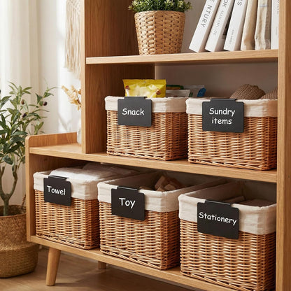 32 Pieces Basket Labels Clip Set, Include 30 Pieces Kitchen Clip Label Holder Removable PVC Bin with 2 Pieces Chalk Marker for Basket Pantry Organization Box (Black Label Clip, White Pen)