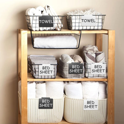 32 Pieces Basket Labels Clip Set, Include 30 Pieces Kitchen Clip Label Holder Removable PVC Bin with 2 Pieces Chalk Marker for Basket Pantry Organization Box (Black Label Clip, White Pen)