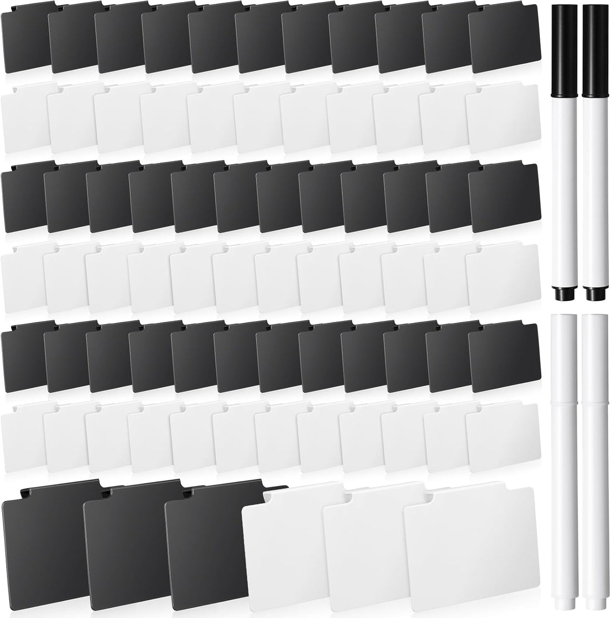 32 Pieces Basket Labels Clip Set, Include 30 Pieces Kitchen Clip Label Holder Removable PVC Bin with 2 Pieces Chalk Marker for Basket Pantry Organization Box (Black Label Clip, White Pen)